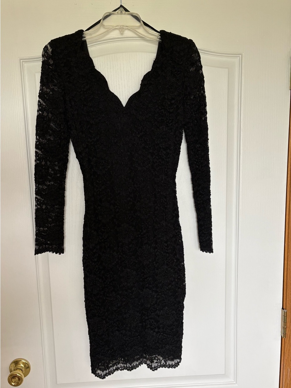 Jack by BB Dakota Black Lace Long Sleeve Scallop V-Neck Dress